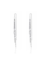 GLAHORSE 925 Sterling Silver Four Zircons Flower Stud Earrings For Women Double Studs Chain Tassel Piercing Earring 18K Gold