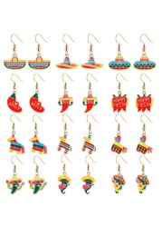 12 Pairs Mexican Earrings for Women Cinco De Mayo Fiesta Earrings Enamel Sombrero Pinata Chili Pepper Cactus Dangle Earrings Mexican Jewelry Holiday Gifts