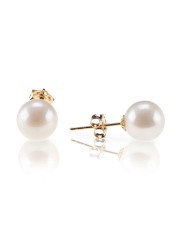 PAVOI 18K Yellow Gold Plated Sterling Silver Round Stud White Simulated Shell Pearl Earrings - 6mm