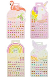 Stick On Earrings - Girls 3D Unicorn Sticker Earrings Self-Adhesive Glitter Craft Gem Stickers (Multistyle Theme Set)