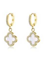 AIPPK Clover Earrings for Women White Van Cleef Clover Hoop Earrings 18K Gold Plated Four Leaf Lucky Drop Earrings Jewelry Gifts