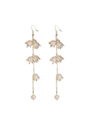 Bell Orchid Flower Dangle Drop Hook Earrings for Women Pearl Crystal Threader Tassel Dangling Wedding Earring Studs Hoop Christmas Jewelry
