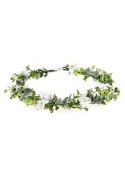 Vividsun Bridal Green Leaf Crown Bohemian Headpiece Floral Headband Photo Prop (white flower)