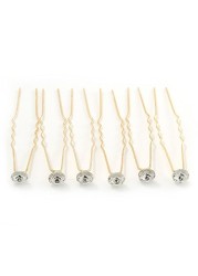Bridal Wedding Prom Party Set Of 6 Gold Plated Crystal Bead Hair Pins