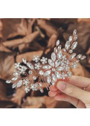 Unsutuo Crystal Bride Wedding Hair Comb Silver Rhinestone Flower Bridal Hair Pieces Pearl Wedding Hair Accessories for Women and Girls Rose Gold