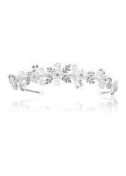 SAMKY Handmade Flower Leaf Crystal Headband Bridal Wedding Tiara Silver Plated T767