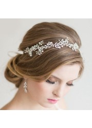 Foyte Crystal Wedding Headband Silver Leaf Head Bands Jewelry Rhinestone Bride Headpiece for Women