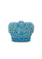 Tngan Women Luxury Crown Shaped Crystal Evening Clutch Elegant Rhinestones Party Handbag and Purse, Blue