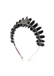 Bubbmi Black Raw Crystal Tiara Crown Headband Natural Quartz Moon Goddess Witch Headpiece for Wiccan Cosplay Party Headwear