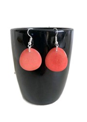 Tagua earrings in pink TAG272, organic light weight earrings salmon pink