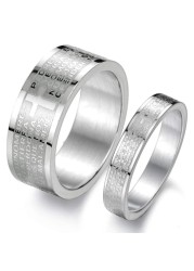 Fashion Month Mens Womens Stainless Steel Vintage Silver Couple Ring Spanish Bible Lords Prayer Cross White Gold Band (The Men&#39;s Ring, 10)