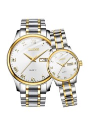 OLEVS Valentines Couple Pair Quartz Watches Luminous Calendar Date Window 3ATM Waterproof Casual Stainless Steel His and Hers Wristwatch for Men Women Lovers Wedding Romantic Gifts Set of 2