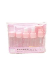 Generic 7Pcs/Set Travel Kit Empty Lotion Cosmetic Makeup Case Container Spray Bottle Pot Portable Refillable Bottle(Pink) Pink/Clear 25g