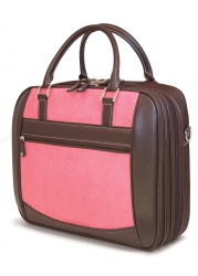 Mobile Edge Women&#39;s Laptop Briefcase Bag for 16&quot; PC, Compatible with MacBook 17&quot;, Brown w/Pink, TSA-Friendly