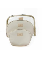 Impressions Vanity Havana Arch 3 pieces Zippered Travel Makeup Bag Set, Waterproof Faux Leather Traveling Cosmetic Pouches, and Large Clear Toiletry Bag for Women (Beige)
