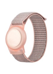 Kids Wristband Compatible with Apple AirTag, Protective Case for Air Tag GPS Tracker Holder with Nylon Bracelet, Adjustable Anti Lost Watch Band for Toddler Child Elder(Pink)