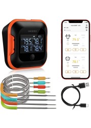 Inkbird 150ft Bluetooth Meat Thermometer with 4 Colored Probes, Temperature Graph Real-time Check &amp; Download BBQ Grill Thermometer for Kitchen Food Smoker Thermometer IBT-24S, Rechargeable