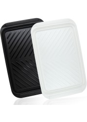 Czlizdyt Grilling Prep and Serving Platter, BBQ Tray for Raw and Cooked Food, Melamine Serving Platter for Food, Set of 2, Black and White, Napkin and Cleaning Clothes Included