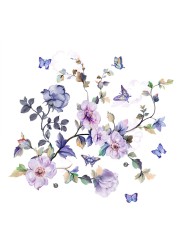 hanlongyu Purple Flower Wall Decals, Removable Fresh Flower Wall Stickers Peel and Stick Removable DIY Floral Butterflies Decals Tree Leaves Plant Wall Art Stickers Murals for Home Decor