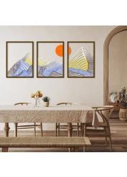 Aposemo Mountain Metal Wall Art, 3 Pack Abstract Minimalist Line Home Wall Decor, Rustic Nature Framed Wall Art for Living Room Bedroom Bathroom Office (Colour 11&quot;x16&quot;)
