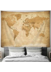 Drgilau World Map Tapestry, Map Educational Wall Tapestry Vintage Asia Europe South City Topography America Africa Wall Decor, Map of World Wall Art for Living Room Office 60X40 Inch