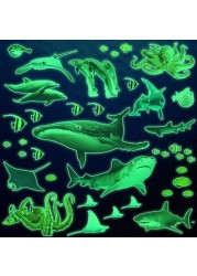 Amaonm Removable Glow in The Dark Ocean Animals Wall Sticker Glowing Under The Sea Fish Wall Decal Peel and Stick Luminous Whale, Shark, Squid Art Decor for Kids Baby Boy and Girl Bedroom Nursery
