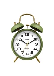 Sharp Twin Bell Alarm Clock, Loud Alarm Great for Heavy Sleepers - Stylish Matte Finish with Rustic Bronze Accents, Battery Operated (Matte Sage)