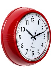 Bernhard Products Retro Wall Clock 9.5 Inch Red Kitchen 50&#39;s Vintage Design Round Silent Non Ticking Battery Operated Quality Quartz Clock