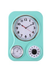 Lily&#39;s Home Retro Kitchen Wall Clock, with a Thermometer and 60-Minute Timer, Ideal for Any Kitchen, Turquoise (9.5 in x 13.3 in)