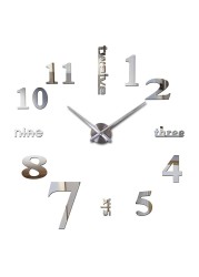 3D DIY Large Wall Clocks for Living Room Decor, Wall Clock Stickers Frameless Mirror Surface Wall Sticker Home Decor Silent Modern Wall Clocks for Bedroom Kitchen Office School Wall Decoration(Silver)