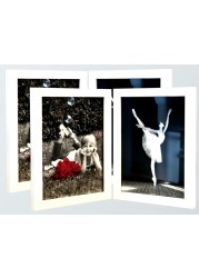 Tasse Verre 4x6 White Folding Picture Frames (2 Pack) White with HIGH DEFINITION GLASS - Displays Two 4&quot;x6&quot; Inch Collage Pictures, Photo Table Hinged
