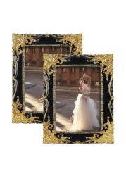 FOLKOR 5x7 Vintage Picture Frames Set of 2, Black and Gold Ornate Decorative Frame with Stand for Shelf Decor Rustic Photo Frame for Tabletop Wall Display, Chic Gift for Mother&#39;s Day Housewarming