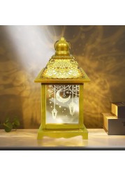 Yoawllty 8in Large Ramadan Lantern with LED Candle, Warm White Ramadan Decorations Lights for Home, Gold Decorative Ramadan Lantern with Moon Star Light Pattern