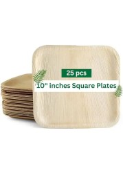 Areca Leaf 10 Inch Square Plates (Pack of 25)100% Compostable Disposable Eco-Friendly Biodegradable Like Bamboo wood Plates Party, Wedding, Event Plates (Microwave &amp; Oven Safe)
