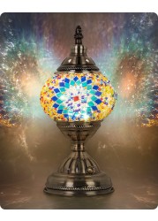 Yarra-Decor Turkish Moroccan Lamp with Bronze Base Handmade Tiffany Mosaic Glass Lamps Portable Bedside Lamps with Rechargeable Battery 2000mAh (LED Bulb Included)(1)
