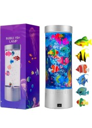 Sprintee Bubble Fish Lava Lamp Mini LED With Multi Color Changing Aquarium Light with Remote Control Fake Fish Tank Night Light for Home Office Living Room Decor Gifts for Men Women Kids
