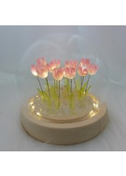 ALYMACK Tulip Night Light with Removable Glass Globe - Battery-Powered Flower Lamp for Desk or Table - Decorative Tulip Lamp for Nature Lovers, Easy-Clean Design - Elegant Home Decor (Pink Tulip)