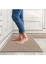 MEKITON - Set of 2 PCs Premium Anti-Fatigue, Non-Skid Natural Rubber Kitchen Floor Mats, Washable Runner Rugs for Kitchen Floor Front of Sink, Laundry Room 45X120CM + 45X75CM (Oats)