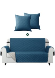 CHUN YI Reversible Sofa Cover Quilted Slipcover Set for Sofa Towel and 2 Pc Throw Pillow Cover, Washable Loveseat Cocer and Set of 2 18 x 18 Inch Throw Pillow Cover(70&quot;+2pc, Turquoise)