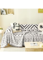 Booque Valley Oversized Couch Cover Blanket Soft Washable Slipcover for Futon Sofa Loveseat, Pet Friendly Reversible Chenille Boho Sofa Protector for Living Room (Large, 72&quot; x 120&quot;, Black and White)