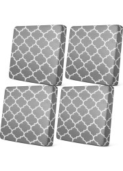 Newwiee 4 Pcs Patio Stretch Sofa Cushion Covers Moroccan Pattern Outdoor Cushion Covers Replacement Patio Furniture Cushion Couch Slipcovers Chair Seat Cover Soft Flexibility Protector (Gray)
