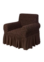 Jacquard Fabric Stretchable One Seater Sofa Cover Chocolate Brown