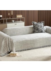 Roxooze Couch Cover 2 Cushion Sofa Cover for Dogs Washable Grey Simple Stripes Couch Cover Blanket Protector for Loveseat Sectional Sofa l Shape Chenille Couch Slipcover for Kids, 71&quot;x118