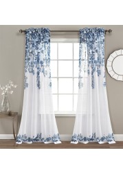 Lush Decor Tanisha Curtains - Sheer Window Panel Set - Floral Vine Print, Beautiful, Modern, Elegant Home Decor - 38&quot; W x 84&quot; L, Navy &amp; White