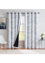 Xwincel 100% Blackout Curtains for Bedroom Black Leaf Pattern on White Curtains 63 Inches Long for Living Room Darkening Thermal Insulated Curtain Panels Botanical Print Grommet Window Drapes 2 Panels