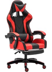 Gaming Chair, Video Gaming Chair, PU Leather High Back Ergonomic Swivel Racing Computer Chair Task Chair, Rolling Office Chair with Lumbar Support and Retractible Footrest for Gaming and Relax (Red)
