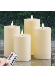Zevanor 2.8&rdquo; x 3.8&rdquo; 4.8&rdquo; 4.8&rdquo; 5.8&rdquo; Flameless LED Waterproof Remote Pillar Candles, Timer Battery Operated Flickering Small Plastic Ivory Outdoor Candles (Long Lasting 800 Hours, Pack of 4)