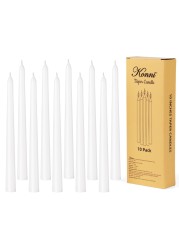 KONNI 10 Inch White Taper Candles, Unscented and Smokeless Tall Candlesticks, 10 Pack Tapered Candles with Cotton Wicks, Long Burning, Ideal for Weddings, Dinner Parties, and Home D&Atilde;&copy;cor