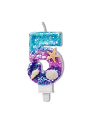 Number 5 Candle Blue Purple Gradient Sequin Birthday Candle 5 for Cake Great for a Mermaid or Under The Sea Party