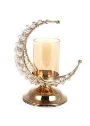 VALICLUD Ramadan Candle Holder Crescent Moon Shaped Glass Crystal Collectible Candle Tea Light Stand Dining Table Decorations for Home Restaurant